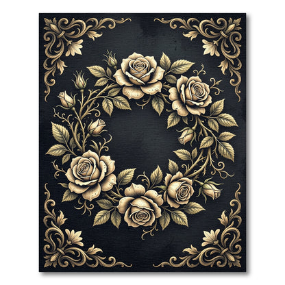 Vintage Gold Rose Wreath Border Rug