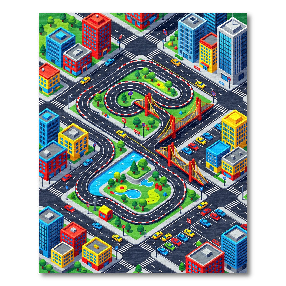 Vibrant Isometric City Race Track Rug