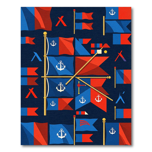 Nautical Anchor Blue Red Geometric Flag Rug