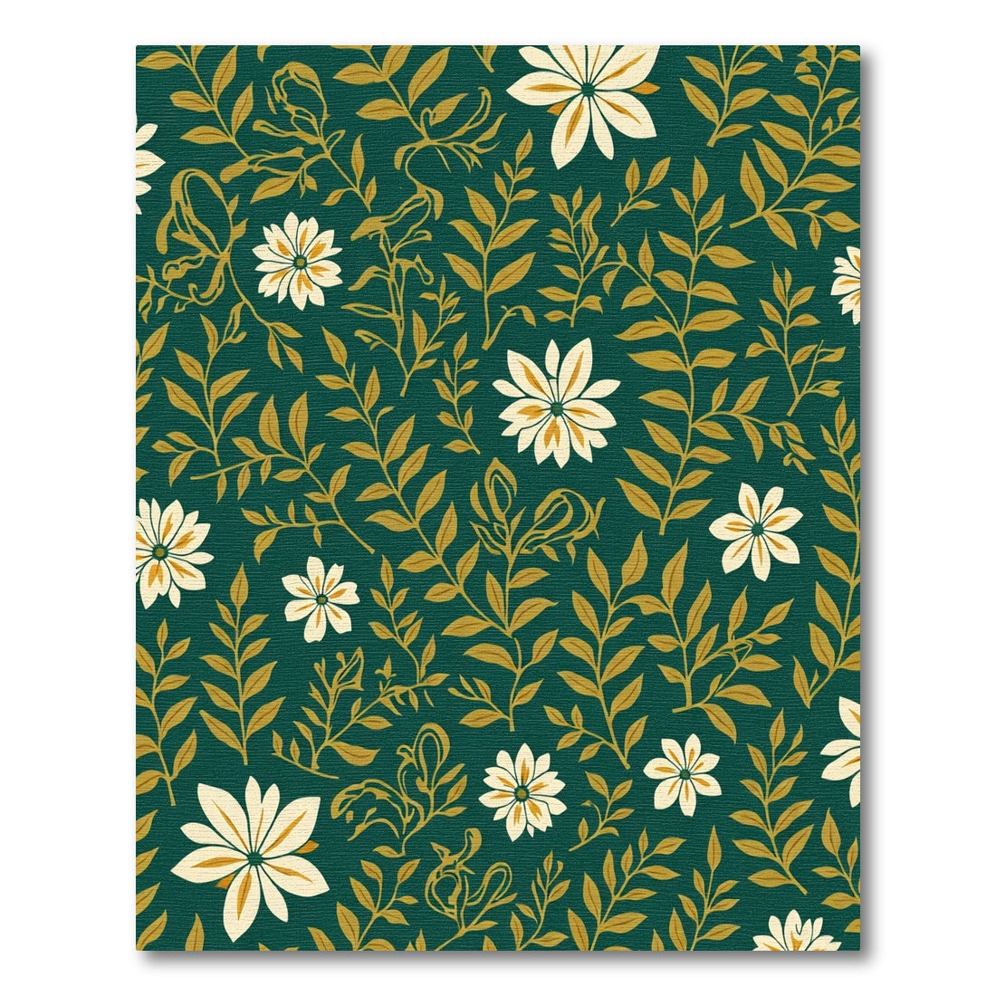Dark Teal Ochre Floral Vine Arrangement Rug