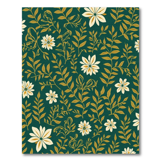 Dark Teal Ochre Floral Vine Arrangement Rug