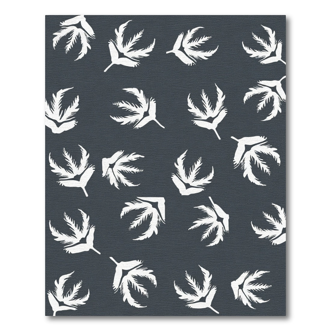 White Frond Fern Pattern Dark Rug