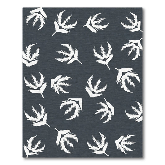 White Frond Fern Pattern Dark Rug