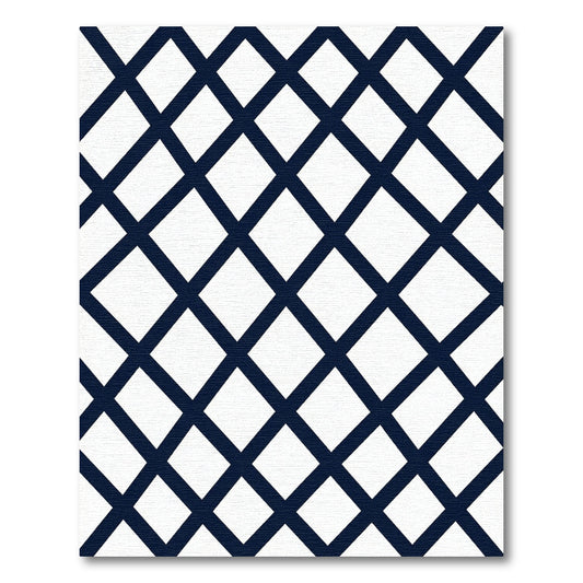 Bold Navy Geometric Diamond Grid Rug