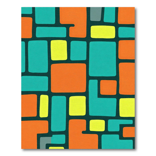 Bold Geometric Blocks Teal Orange Yellow Rug