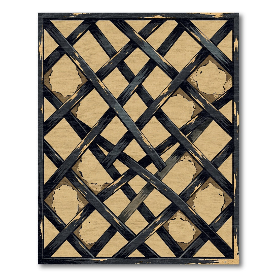 Charcoal and Tan Geometric Lattice Rug