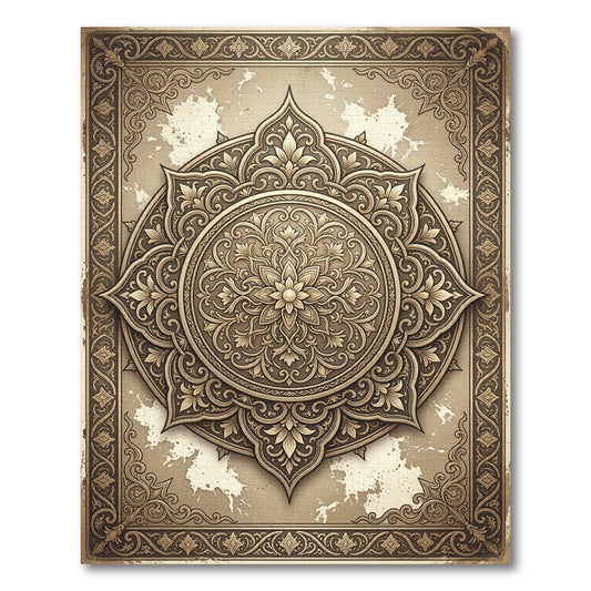Elegant Sepia Ornate Floral Mandala Rug