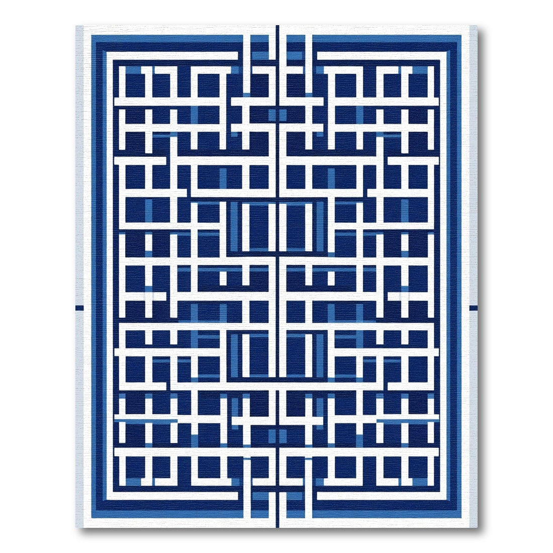 Navy White Interlocking Geometric Squares Rug