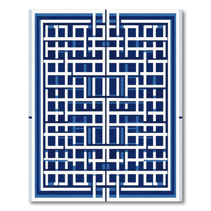 Navy White Interlocking Geometric Squares Rug