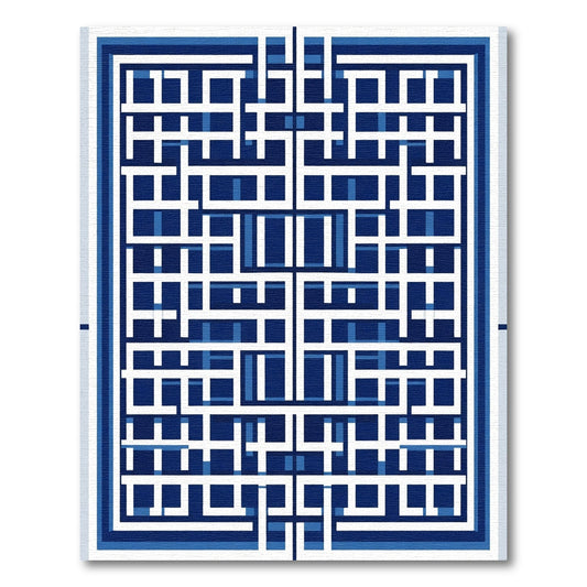 Navy White Interlocking Geometric Squares Rug