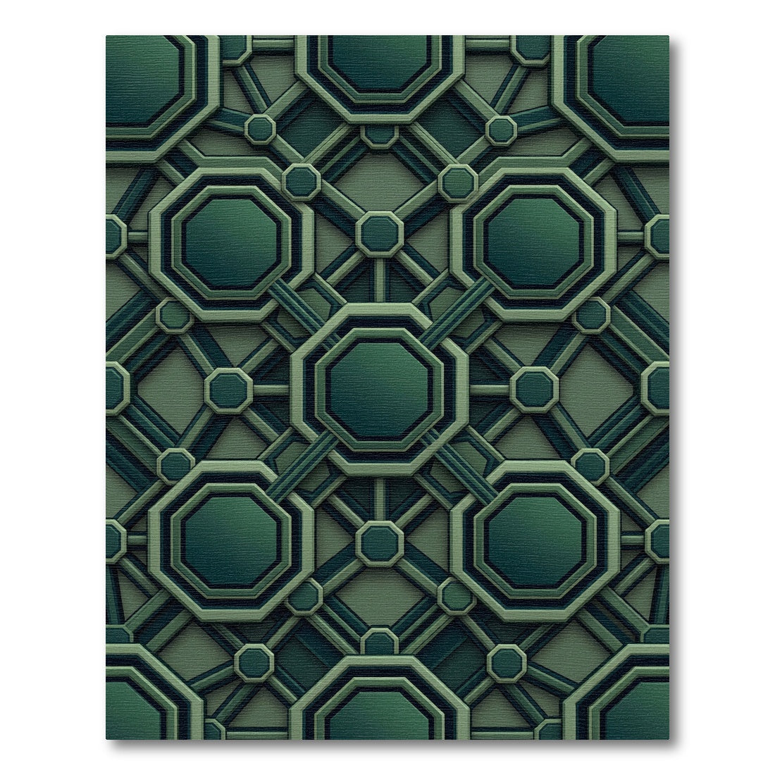 Emerald Octagonal Interlocking Geometric Grid Rug