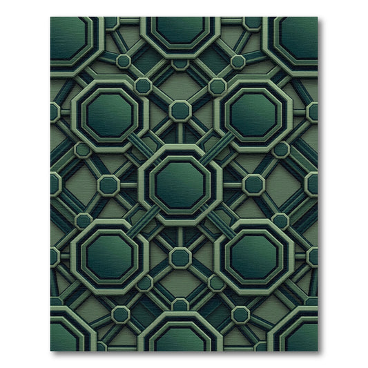 Emerald Octagonal Interlocking Geometric Grid Rug