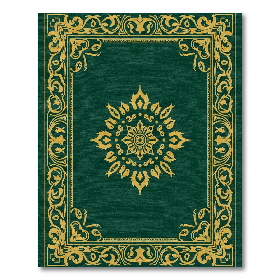 Dark Green Golden Medallion Mandala Rug