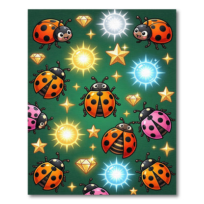 Whimsical Ladybug Starry Crystal Forest Green Rug
