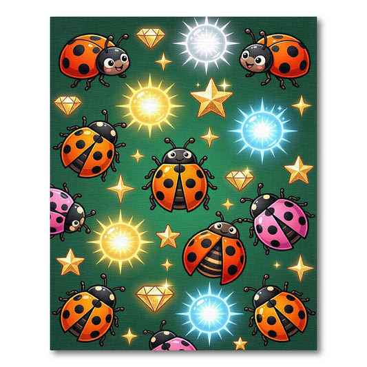 Whimsical Ladybug Starry Crystal Forest Green Rug