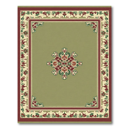 Sage Green Crimson Floral Medallion Rug