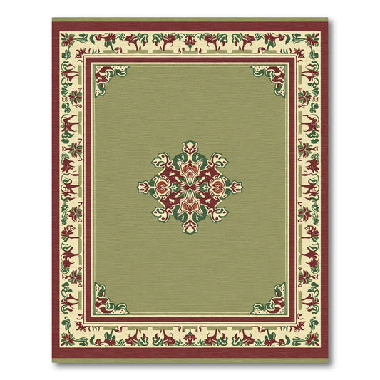 Sage Green Crimson Floral Medallion Rug