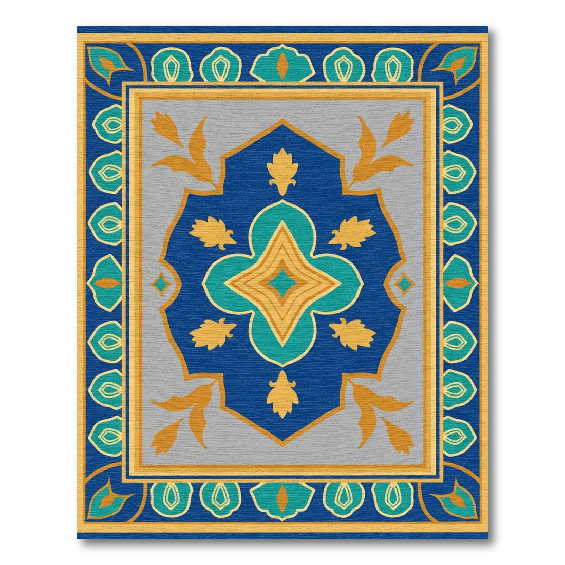 Deep Blue Golden Medallion Border Rug