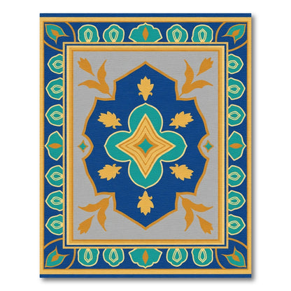 Deep Blue Golden Medallion Border Rug