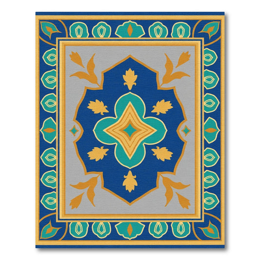 Deep Blue Golden Medallion Border Rug