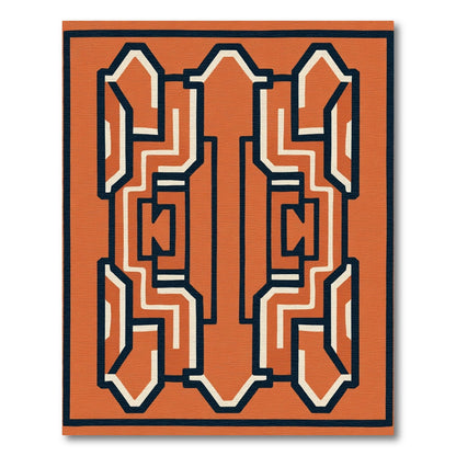 Bold Orange Geometric Maze Rug