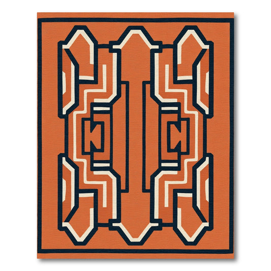 Bold Orange Geometric Maze Rug