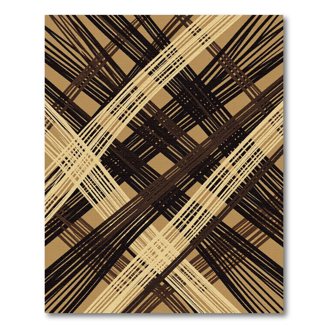 Abstract Tan Plaid Stripe Interwoven Rug