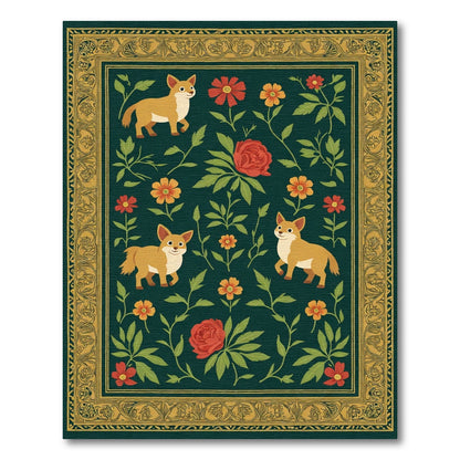 Golden Floral Corgi Garden Emerald Rug
