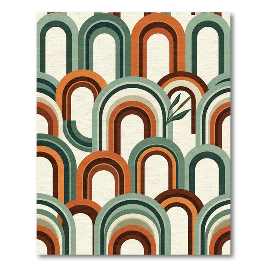 Retro Mid-Century Arched Earthy Foliage Rug