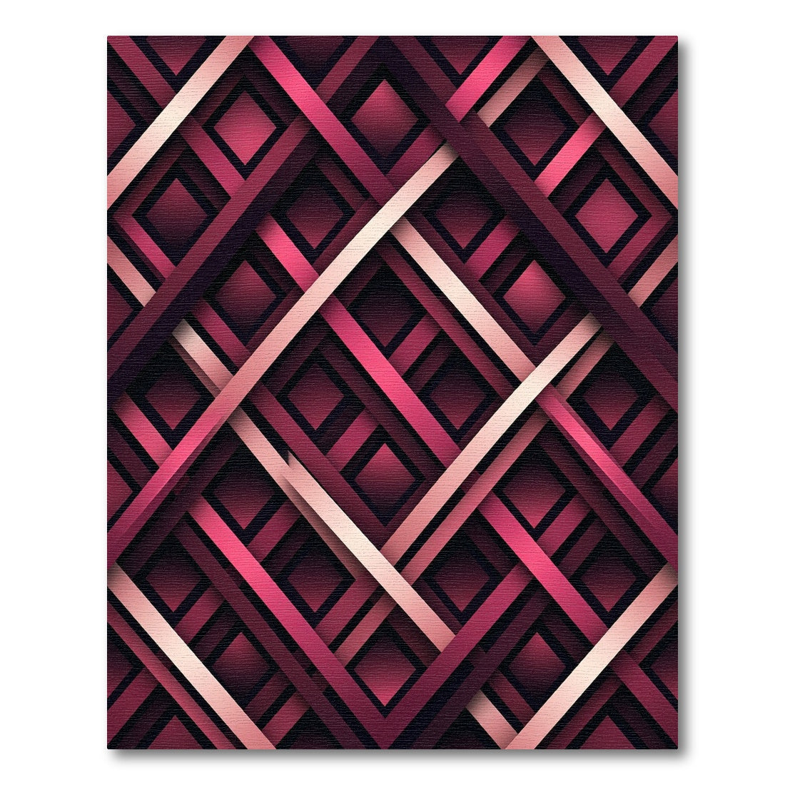 Geometric Burgundy and Rose Intersecting Lattice Rug