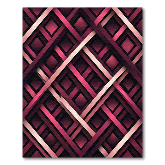 Geometric Burgundy and Rose Intersecting Lattice Rug