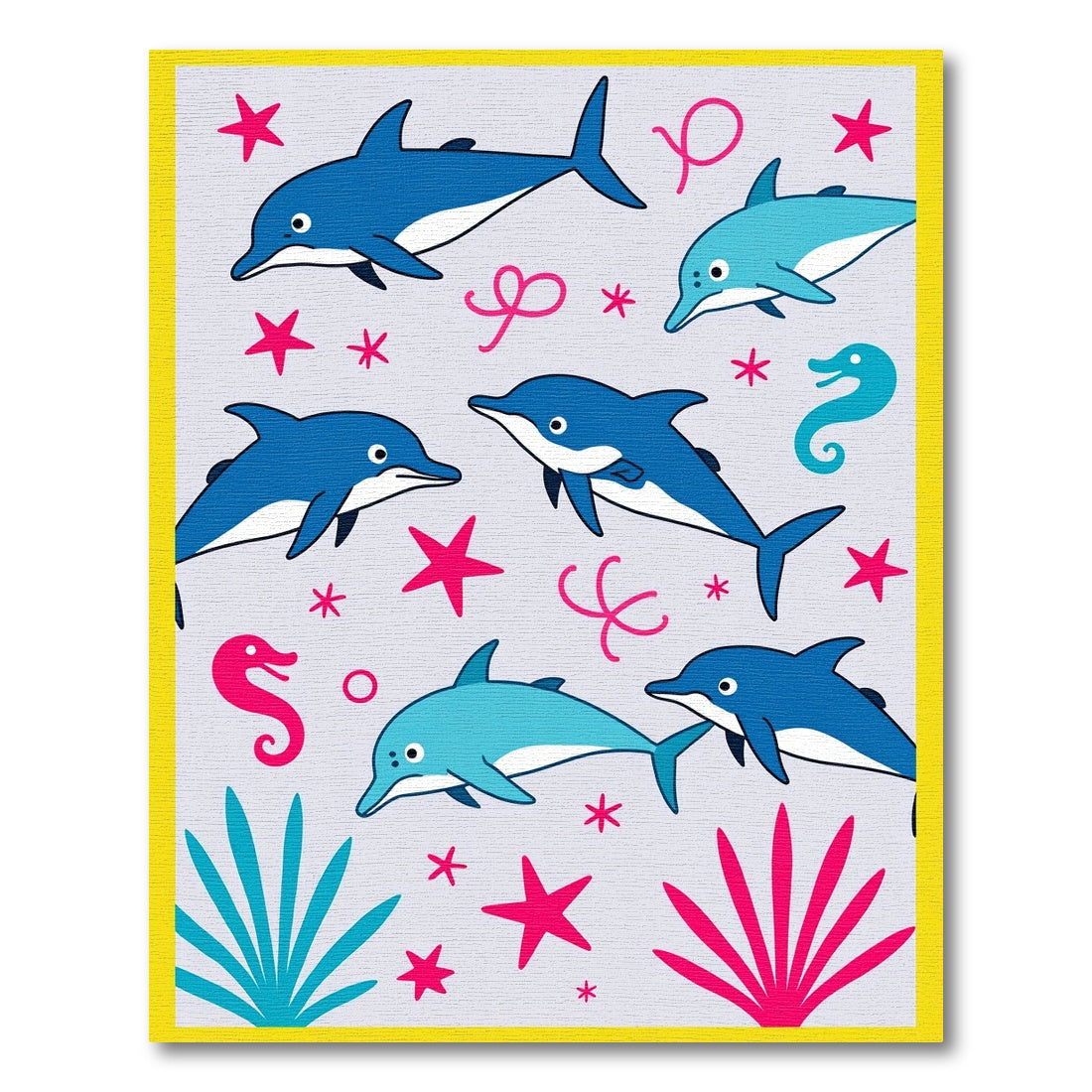 Blue And Pink Ocean Dolphin Stars Rug