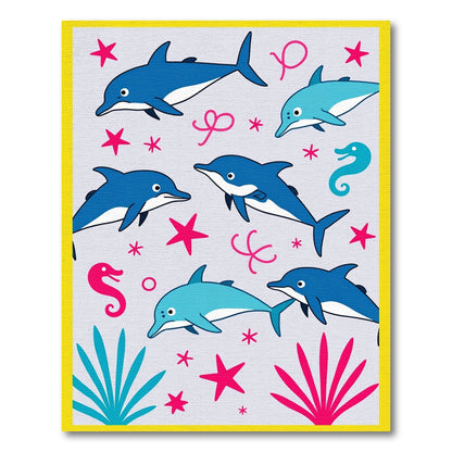 Blue And Pink Ocean Dolphin Stars Rug