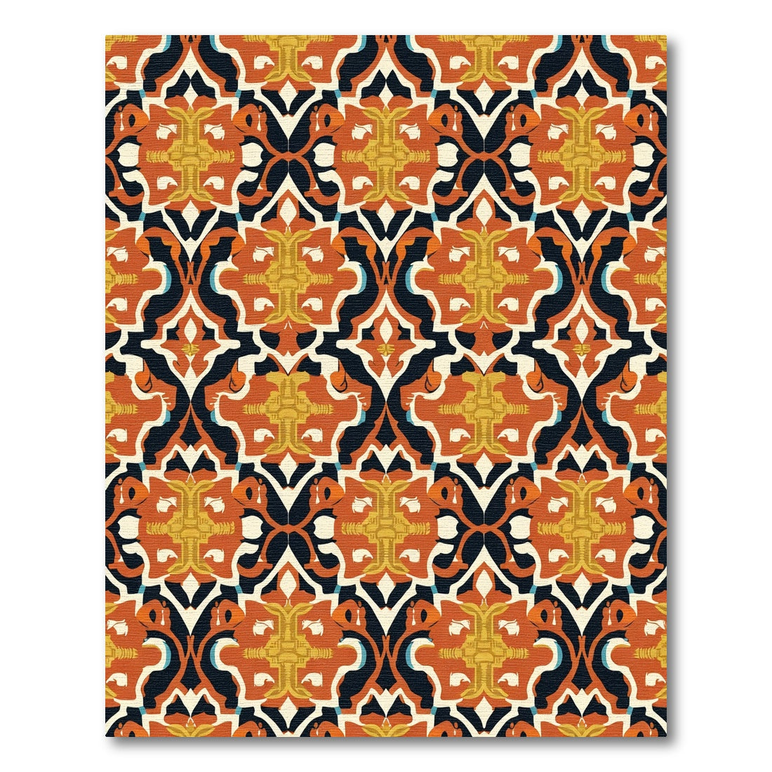 Terracotta Orange Yellow Floral Damask Rug