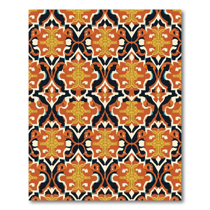 Terracotta Orange Yellow Floral Damask Rug