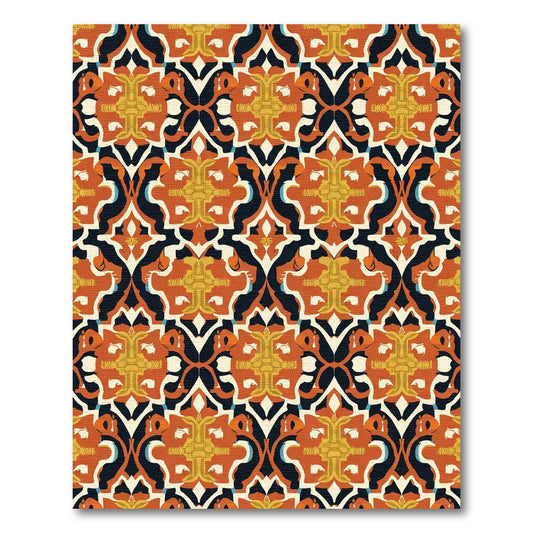 Terracotta Orange Yellow Floral Damask Rug