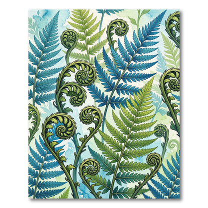 Lush Blue and Green Fern Fronds Rug