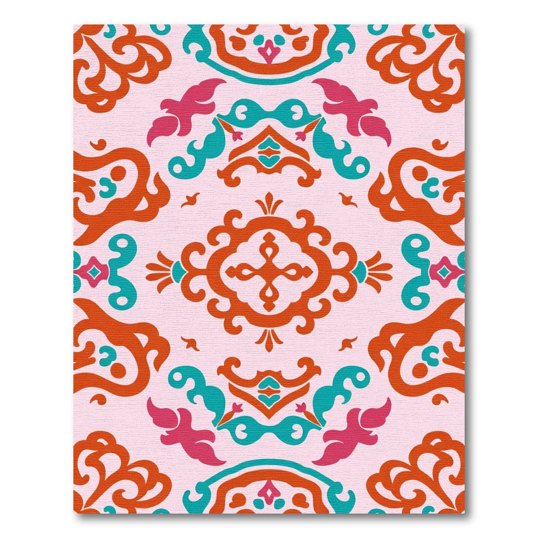 Crimson Teal Pink Ornamental Medallion Rug