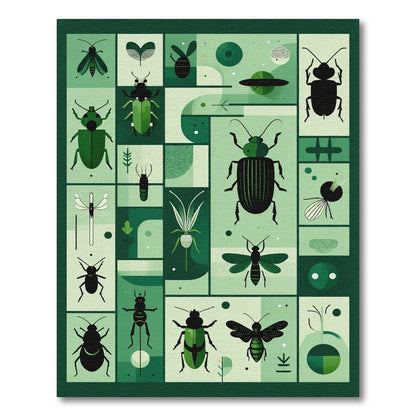 Emerald Green Insect Collage Art Rug