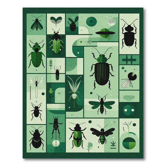 Emerald Green Insect Collage Art Rug