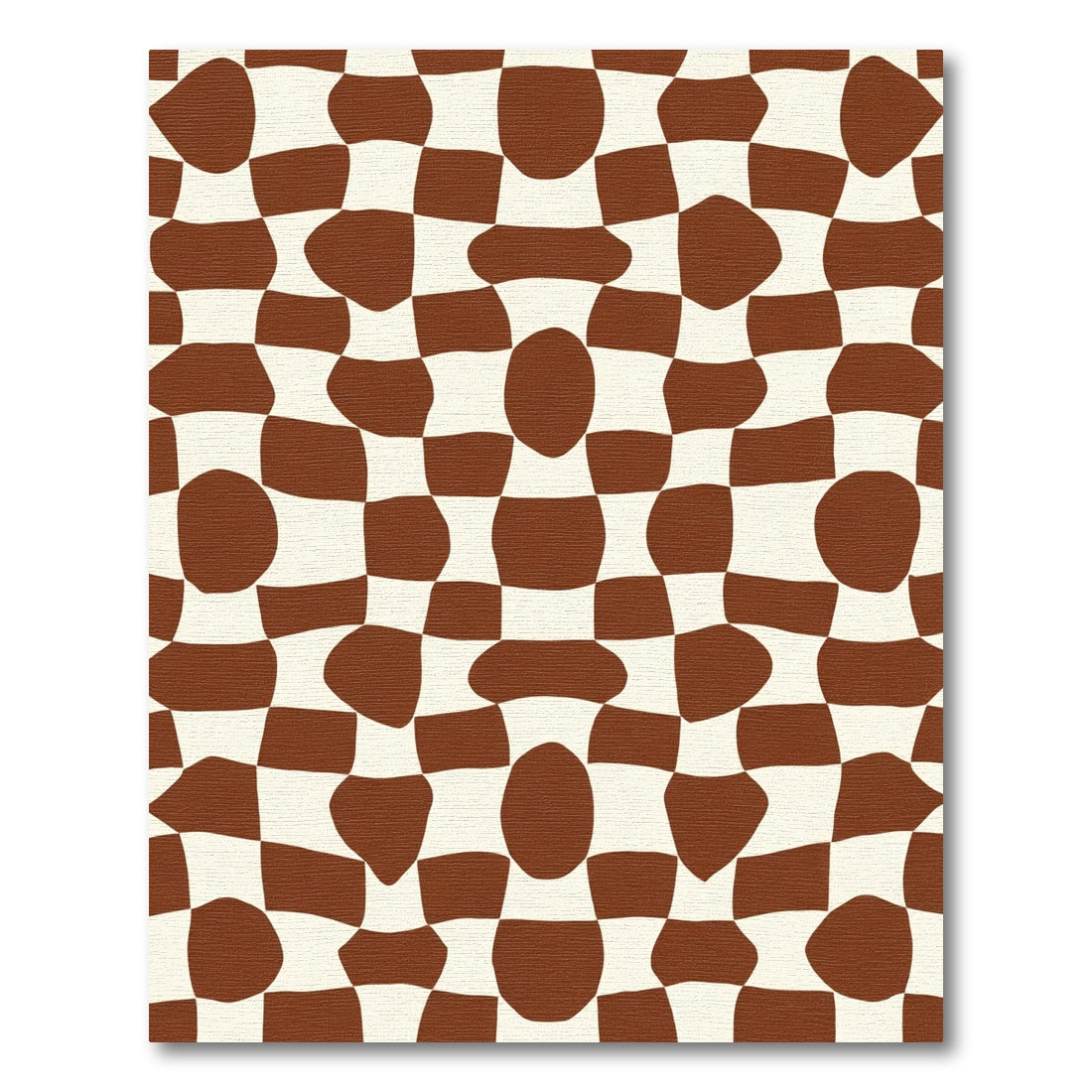 Retro Brown White Warped Checkered Rug