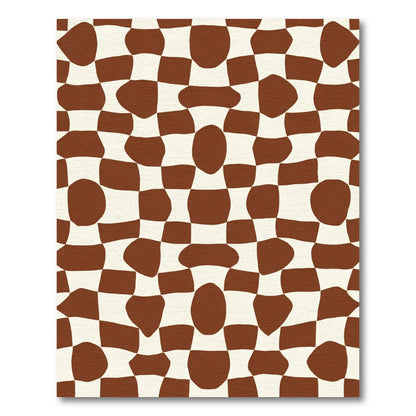 Retro Brown White Warped Checkered Rug