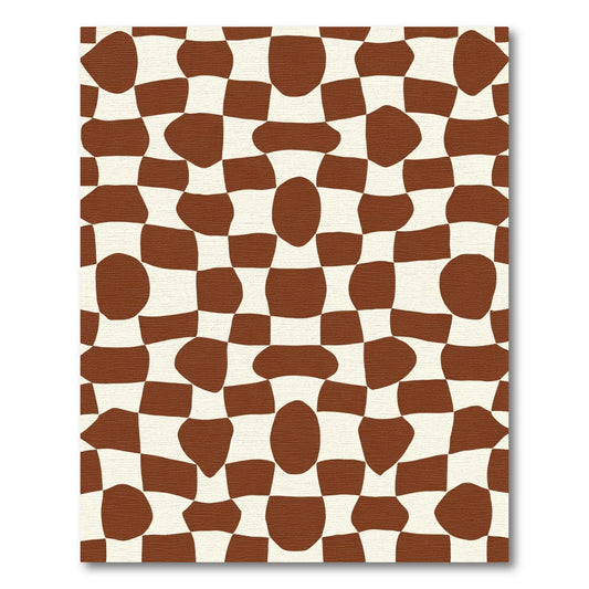 Retro Brown White Warped Checkered Rug