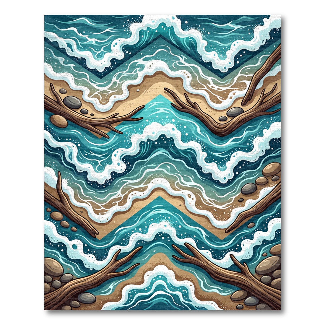 Blue Coastal Wave Driftwood Shore Rug