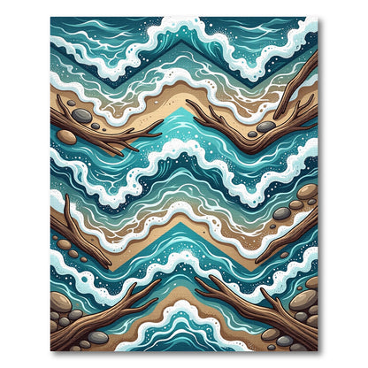 Blue Coastal Wave Driftwood Shore Rug
