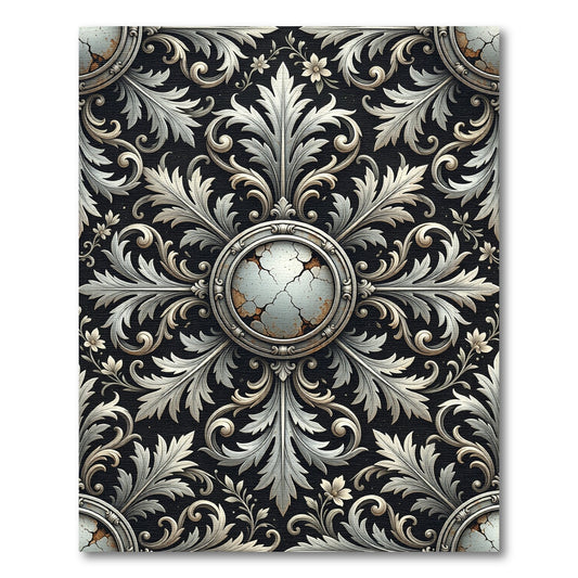 Ornate Aged Silver Floral Medallion Rug