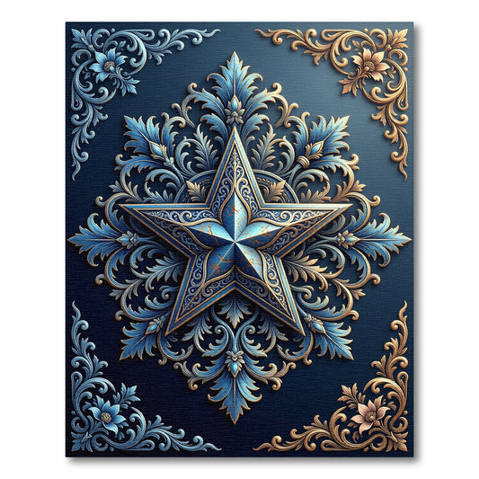 Ornate Blue and Gold Star Medallion Rug