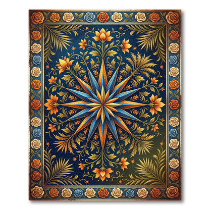 Celestial Navy Gold Floral Star Medallion Rug