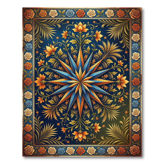 Celestial Navy Gold Floral Star Medallion Rug