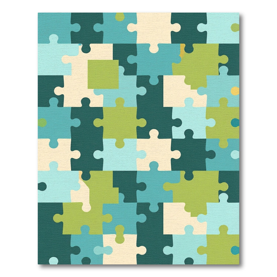 Geometric Teal and Lime Puzzle Block Rug